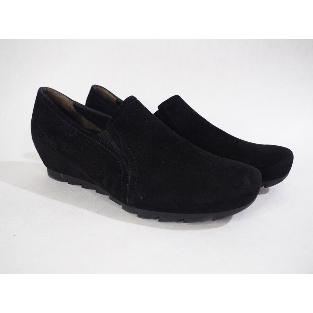 Paul Green Munchen Black Suede Slip-On Hidden Wedge Heels, Size 9.5 (US) 7 (UK)